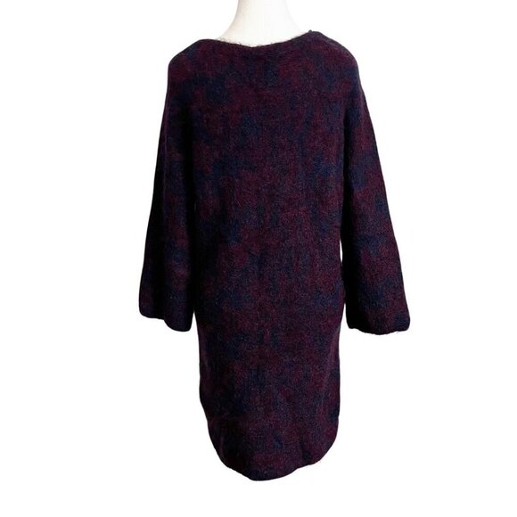 COS NAVY BURGUNDY MOHAIR WOOL BLEND FUZZY SHIFT SWEATER DRESS - S - Picture 3 of 11